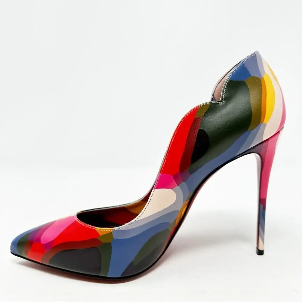 Christian Louboutin Hot Chick 100 Multi Print Leather Heels Womens Size EU 39